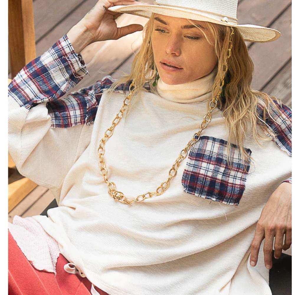 Pol Size Large Oversized Patch Work Turtle Neck - image 4